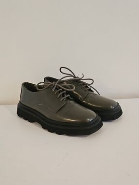Anthropologie Olive Green Shoes with Chunky Black Sole